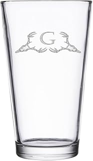 Hat Shark Deer Skull Letter Monogram Pint Beer Glass, 16 oz, Clear, A-Z Initials (1, Letter G)