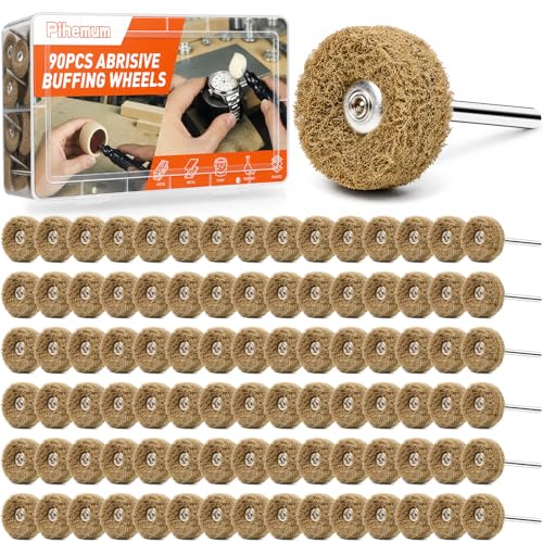 Image of 90-Piece Abrasive Buffing & Polishing Wheel Set - 1 /8 inch Shank, 1 inch (25mm) 80-800 Grit, 15 Wool Felt Buffing Wheels, Rotary Tool Polishing Kit for Metal, Jewelry, Wood, Glass