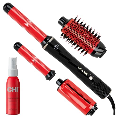 CHI Lava AirWave & CHI 44 Iron Guard (2 Oz) Gift Duo, Volumizes, Curls & Dries Hair for Frizz-Free Results, Low Heat for Less Damage, Black & Red by CHI - Used condition - US$86.79
