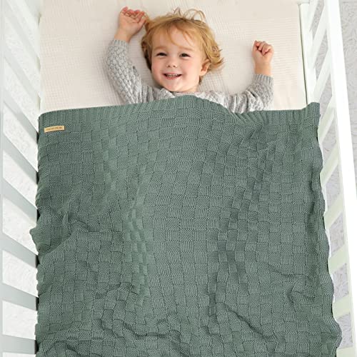 Lawkul Cable Knit Baby Blanket Green Receiving Blankets Crochet Swaddle Blanket For Newborn Neutral Boy Girls 40X30 Inches #TOP1