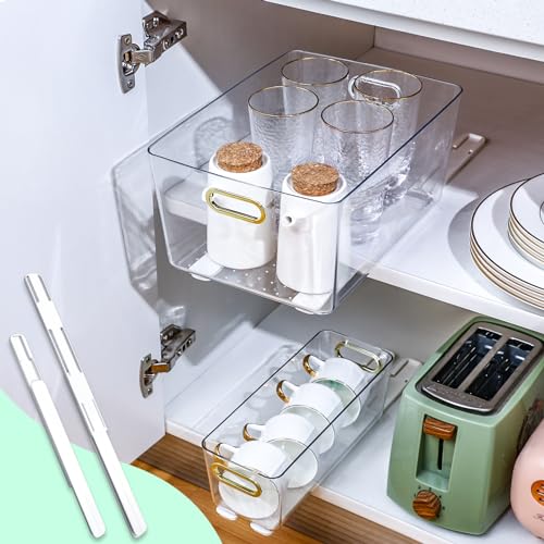 CroBlissful 4 Pcs Adhesive Sliders for Cabinets Pull Out Drawer Organizer Accessories Basket Office Glide Cabinet Tracks Runner Adhesive Drawer Slides Pull Out Replace Guide Rail for Back to School - Image 4