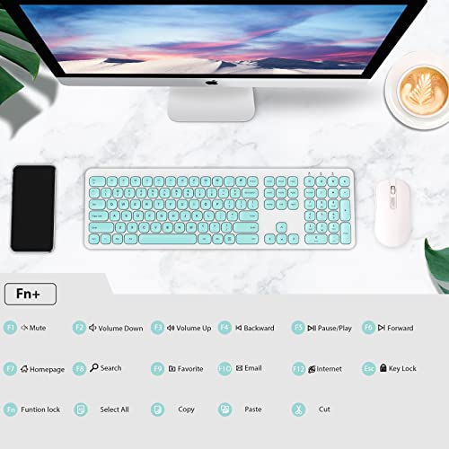Cimetech Wireless Keyboard, 2.4G Advanced Full Size Keyboard With Number Pad, Silent Ergonomic Keyboard And 110 Keys, For Laptop, Desktop, Pc, Mac, Windows 10/8/7/Xp, Battery Included (Aqua Green) #TOP5