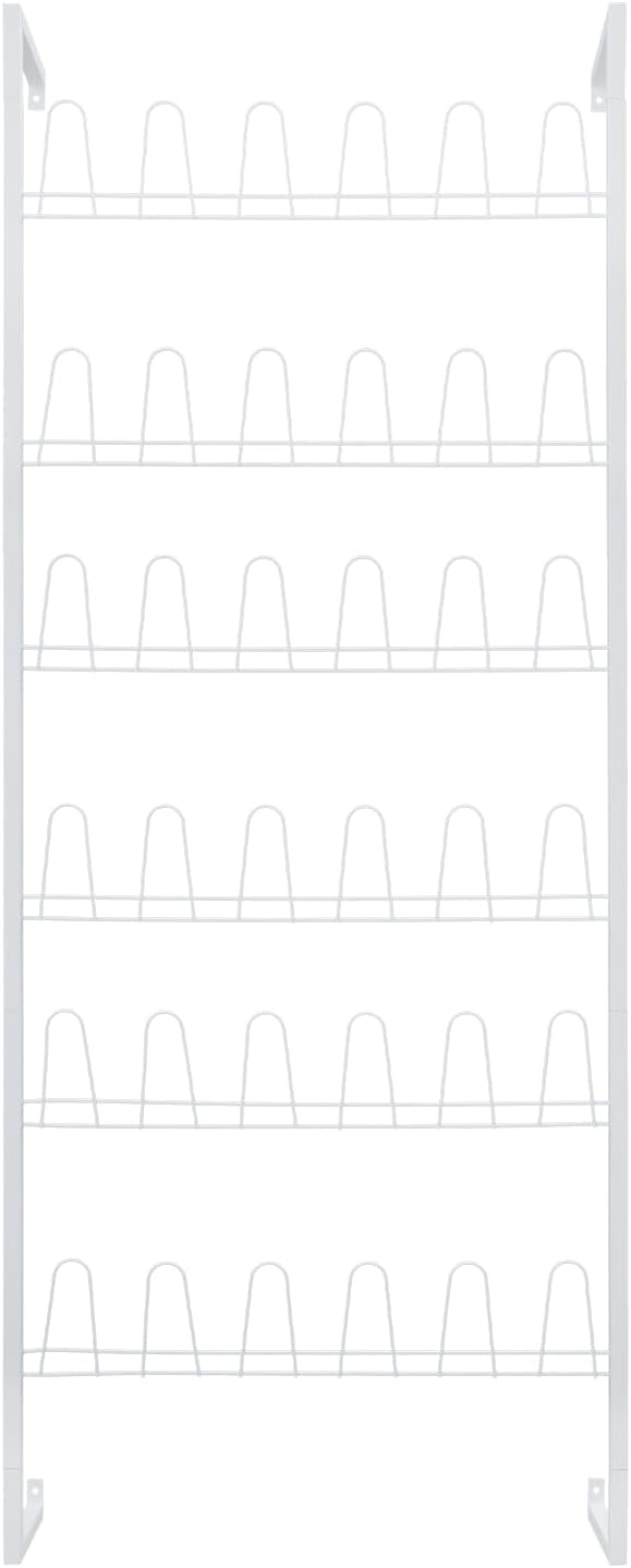 6 Tiers Wall Mounted Shoe Rack, Hanging Wire Shoes Rack with 18 Pairs of Shoes Capacity, Metal Hanging Shoe Rack for Living Rooms, Bedrooms, Cloakrooms, Entryways (White)