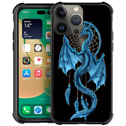 CARLOCA Compatible with iPhone 13 Case,Blue Dragon Dreamcatcher Identity Graphic Design Shockproof Anti-Scratch Hard Acrylic Case for iPhone 13