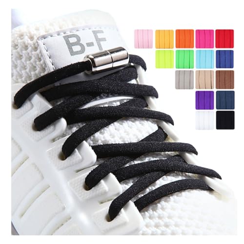 Olukssck Cordones Elásticos Sin Nudo con Hebilla Metal, 2 Pares 105cm Elásticos Cordones para Niños y Adultos, No es Necesario Atar Cordones de Zapatos, Negro