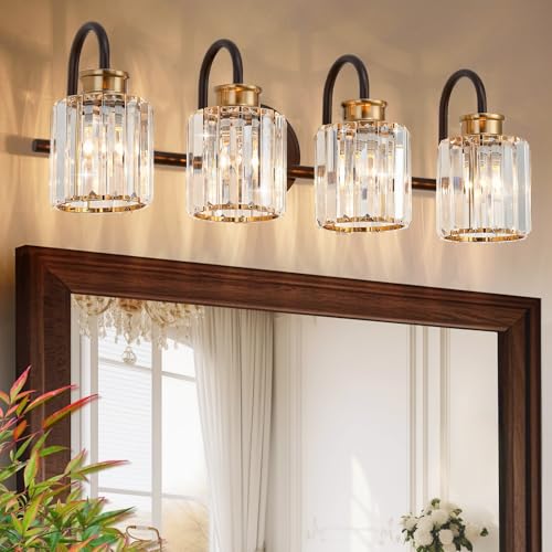 Image of ORB Bathroom Light Fixtures with K9 Crystal Lampshade Bathroom Lighting Over Mirror Vanity Lights for Living Room,Bedroom,Restroom,Hallway 4 Lights