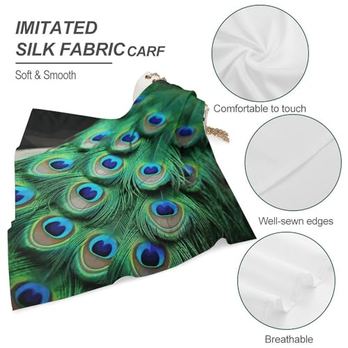 Square Head Scarf Silk Like Neck Scarf Green Peacock Feather Satin Bandanas Sleeping Hair Scarfs Fashion Silk Feeling Scarfs Boho Headwear Kerchief 18"×18" 5