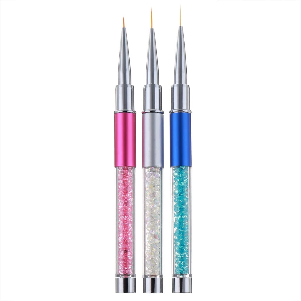 Monja 3Pcs/Set Nail Art Acrylic Gel Brush Rhinestone Handle Extension Builder Lines Liner Drawing Painting Pen Manicure Tool(E)