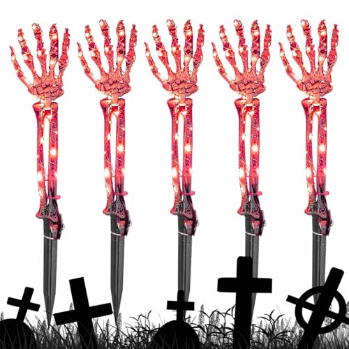 Luminaires de Chemin Halloween Lampe LED sur Piquets Squelette Déco Extérieur Jardin