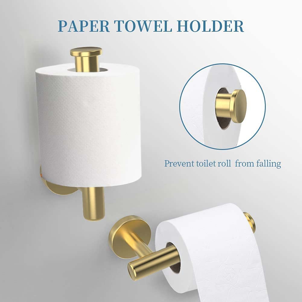 Gold Bathroom Hardware, NSCMQSL Bathroom Accessories Set Includes Toilet Paper Holder Round Towel Ring Robe Hook Wall Mounted,3 Pieces - Image 3