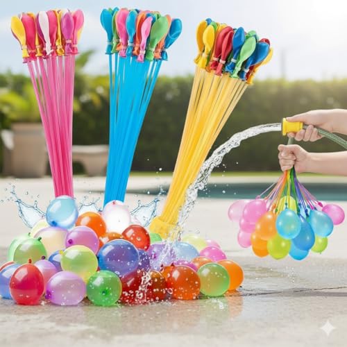 Image of Multicolor Water Balloons Holi For Kids Boys And Girls, Latex With Refill Hose, Three Bunches Balloons Games Swimming Pool Outdoor Fun Magic Water Balloons - 111 Pieces Balloons