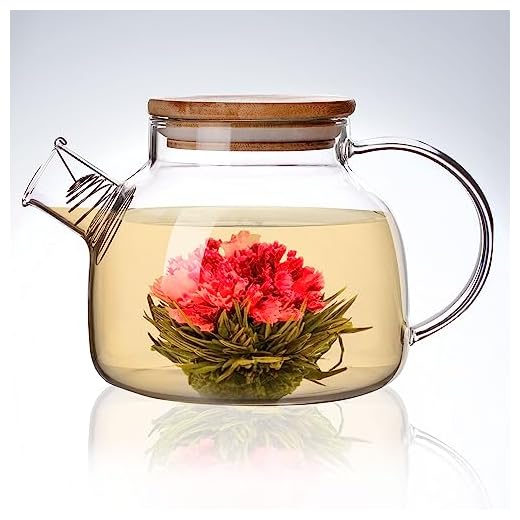 Borosilicate Glass Tea Kettle - Glass Teapot For Stovetop Safe - 27 oz - Removable Filter Spout - For Iced Blooming Loose Tea Pot Maker with Bamboo Lid