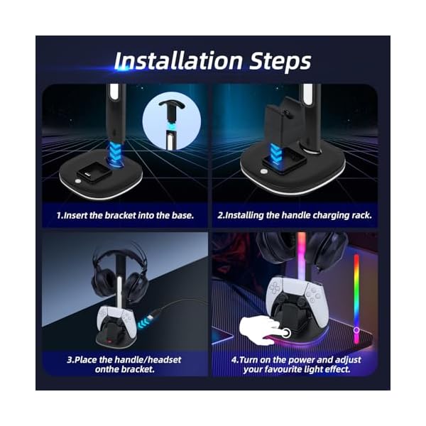 Mcbazel RGB Headset Stand with Charging Station for PS5/PS5 Edge Controller, Controllers Stand & Playstation 5 Controllers Holder, Premium RGB Gaming Headphone Holder – Black - Image 8