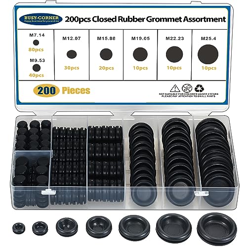 200 PCS 7 Sizes Rubber Grommet Assortment Firewall Solid Closed Hole Plug for Wire Electrical...