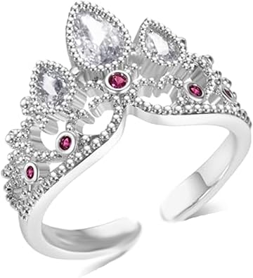 Princess Crown Ring for Women CZ Inlaid Open Ring Heart Shaped Promise Ring Rapunzel Crown Ring Adjustable Jewelry Gift