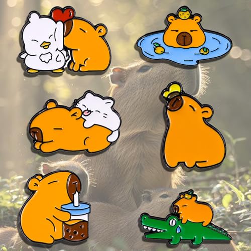 Image of 5Pcs Cartoon Capybara pin, Cute Animal Enamel Pin, Birthday Cake Donut Coffee Corn Roll Lapel Pin Alloy Backpack Pin Enamel Badge Suitable for Daily Decoration Clothes Sweater Hat Bag Collection Party Gift