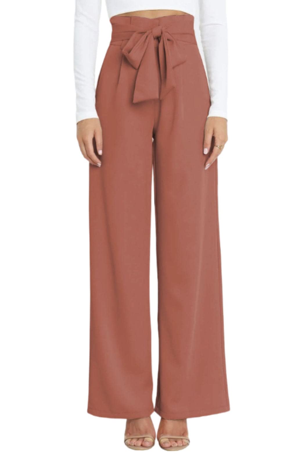 MBLESSEDTO Fashion Workplace Womens Trousers Casual Joker Wide-Leg Pants with Belt Pants
