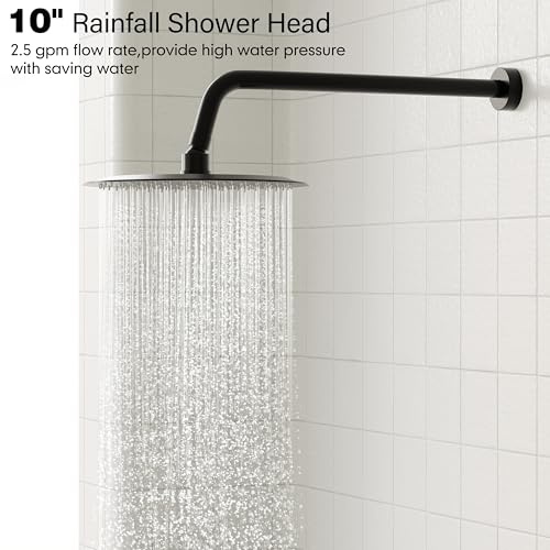 Image of Gabrylly Shower System Black, Wall Mounted Slide Bar Shower Faucet Set Complete,High Pressure 10 inch Rain Shower Head with 5-Setting Handheld Shower,Shower Combo Set with Shower Valve