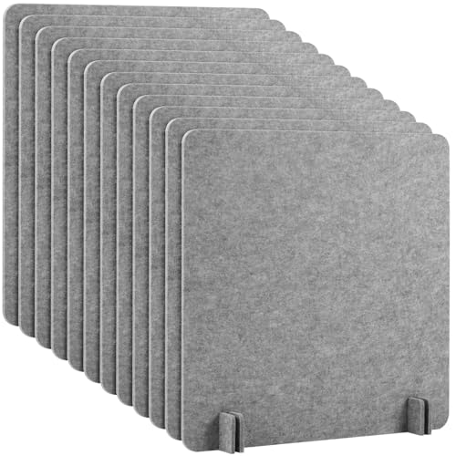 Kisston 12 Pack Desk Privacy Panel 24 x 24'' Acoustic Desk Divider Stand up Freestanding Privacy Panel Noise Visual Distraction Reducing Table Divider Office Student Cubicle Reception Area(Light Gray)