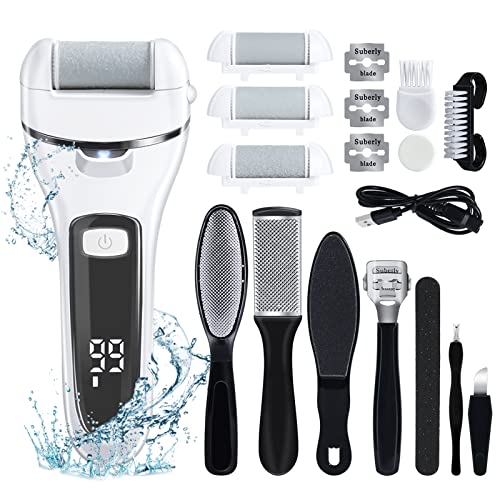 Electric Foot File for Hard Skin Remover, Feet Callus Removers Scrubber Brush Files for Dead Skins Dry Heel Scholl Pedicure Tools Kit, White