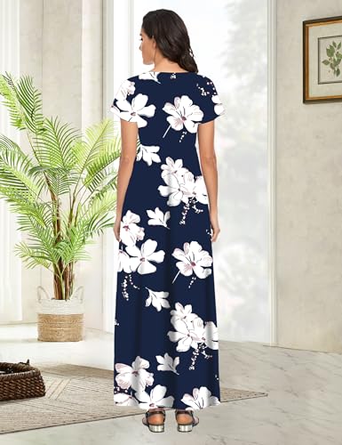 Image of Lacavocor Womens Short Sleeve Maxi Dresses Empire Waist Long Dress