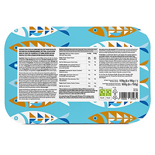 by Amazon Thunfischfilets, geschnitten, in Sonnenblumenöl, 195g, 6er-Pack