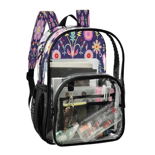 Cute Flower Pattern Clear Backpack - Stadium Approved Large 15.7-inch Waterproof Transparent Bag for Sports, Concerts, Work, Travel#2202