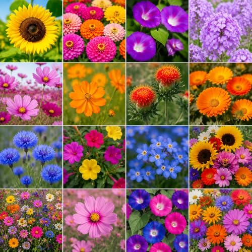 Wildflower Seed Mix - 19 Varieties Including Sunflower, Zinnia, Cosmos, Morning Glory - 1 oz Bulk Flower Seeds for Garden Planting and Pollinator Habitats