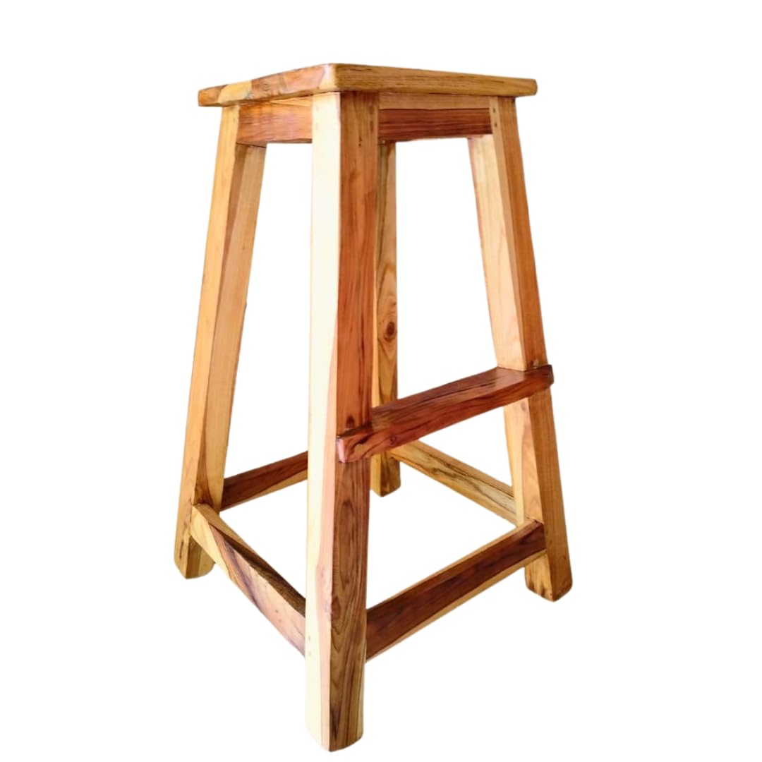 Wooden Stool for Living Room and Kitchen | Handcrafted Wooden Stool with Antique Finish (Brown Wood Stool Height 65 CM)-image-19