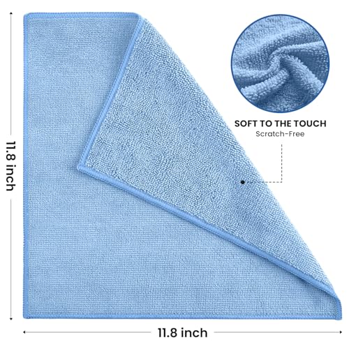 Image of SIFANGKE Microfiber Cleaning Cloth, 12 Pack Blue Cleaning Rags for Housekeeping, Reusable Microfiber Towels for Car, Kitchen, Bathroom and Household Cleaning Supplies, 11.8 inchX11.8 inch