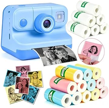 Kids Instant Print Camera with Carrying Bag and 18 Rolls Instant Print Camera Paper Roll Refill