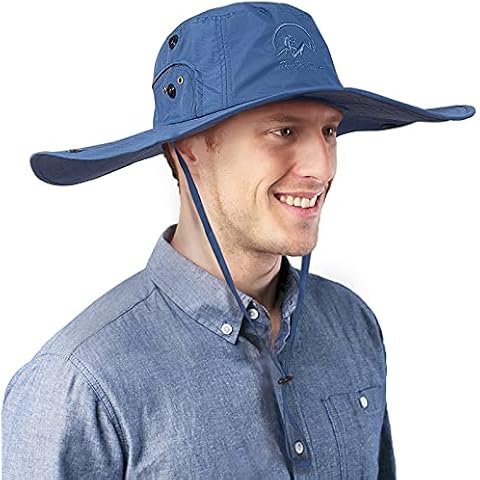 Super Wide Brim Sun Fishing Hat Safari UPF50+ Bucket Boonie Cap for Gardening Hiking Camping, Blue, One size Cover