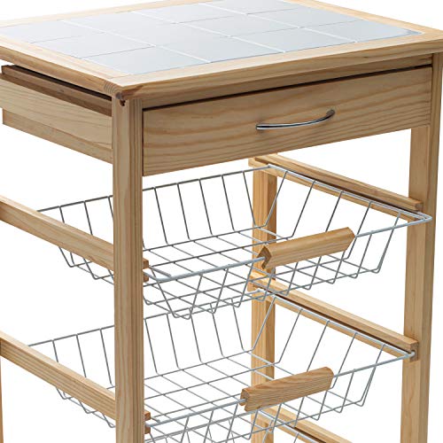Organize It All Mobile Kitchen Utility Cart With Wire Drawers (Natural Pinewood) #TOP4