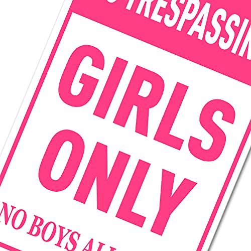 N  A Girls Bedroom Sign - Funny No Trespassing Girls Only Metal Tin Sign Wall Decor Pink No Boys Allowed Bedroom Door, 8 x 12 inch