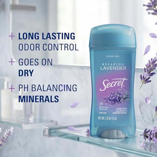 Image of Secret Fresh Antiperspirant Deodorant for Women, 72hr Breathable Sweat & Odor Protection, Instant Freshness & Gentle, PH Balancing Minerals, Clear Gel, Relaxing Lavender Scent, 2.6 oz (Pack of 2)