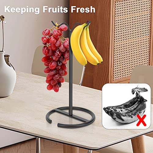 Winmien Double Hooks Standing Banana Holder, Banana Hanger Tree Stand Hook for Kitchen Countertop, Sturdy and Balanced Fruit Shelves with Storage on Both Sides.(Black) - Image 4