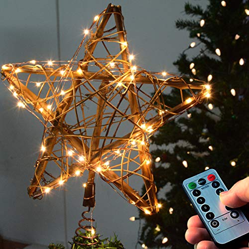 kingleder Star Christmas Tree Topper with 50 LEDs Remote Warm White Light String for Xmas Treetop Decorations