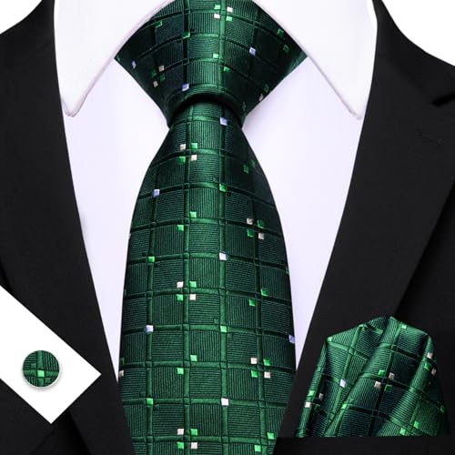 Image of YOHOWA Men Plaid /Striped Ties Set Silk Business Wedding Formal Fashion Necktie and Pocket Square Cufflinks Set