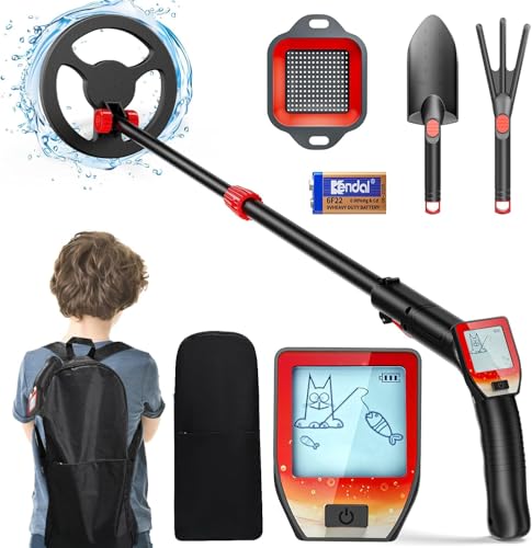 VAYOTOY Detector de Metales para Niños,Detector de Oro y Plata con Pantalla LCD, Portátil Metales Detectores Bobina Impermeable, Mayor Precisión con Pala, Rastrillo,Tamiz y Bolsa para Exploración