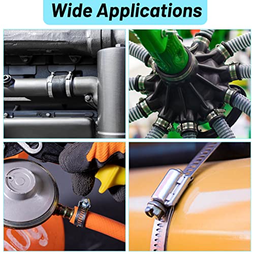 Hose Clamp Kit, Selizo 50Pcs Stainless Steel Worm Hose Clamps, Adjustable Metal Band Clamp for Water Pipe, Intercooler, Automotive Plumbing, Heater Hose, Marine Application and Fuel Line