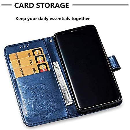 Image of TROUNCE Diva Series Embossing Elephant Faux Leather Flip Wallet Case Stand with Card Holder & Magnetic Closure Flip Cover for Google Pixel 8 - Blue