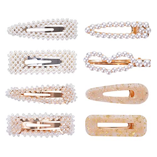 Beauty Wig World 8Pcs Pearl Crystal Hair Clips Geometric Acrylic Clips hair Pins Barrette Ties Hair for Women Girls Elegant Handmade Rhinestone Pearl Hair Clips for Party Wedding Daily