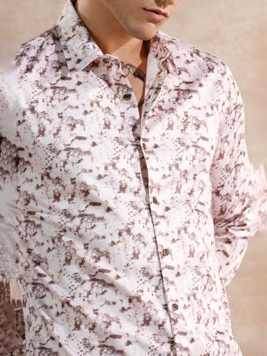 Image of WROGN Men's Printed Cotton Satin Shirt | All Over Print | Slim Fit