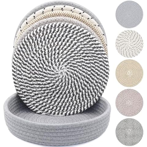 KITLAB 10 Inch Trivets for Hot Dishes, Hot Pots and Pans, Extra Large Thick Heat Resistant Large Coaster, Hot Pads, Kitchen Essentials, Pot Holders for Countertop with Storage Basket, 5 Pcs Cover