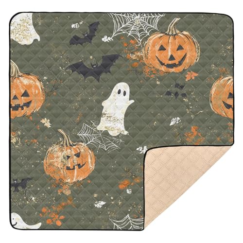BOESI Ghost and Halloween Pumpkin Baby Play Mat, 50“ X 50” Washable Folding Crawling Mat, Baby Floor Mat, Soft, Non-Slip