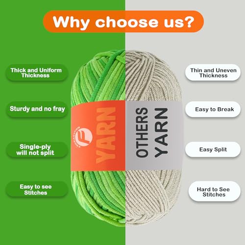 Image of 2 x 3.5Oz /120yds Beginner Easy Yarn for Crocheting and Knitting;Worsted-Weight Medium #4;Cotton Blend Yarn for Beginners Amigurumi DIY (Lawn Green+Yellow)