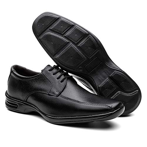 Kit 2 Pares Sapato Social Masculino Conforto Em Couro Legitimo Cor:Preto;Tamanho:42