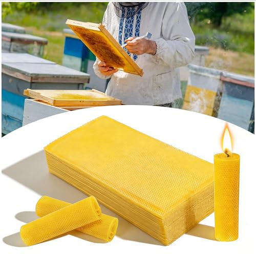 HOMNATURE 30 hojas de cera de abeja natural, hojas de cera de abeja amarilla pura para hacer velas, suministros de manualidades, cera de abeja 100% pura para apicultura y pulido