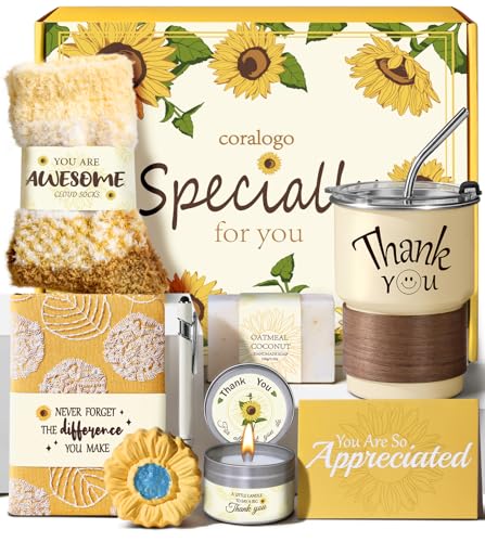 Coralogo Thank You Gift Basket for Women - 8pcs Employee Appreciation Gifts, Thank You Gift Baskets...