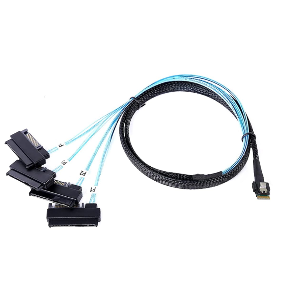 Câble PCIe Slimline SAS 4.0 38 broches SFF-8654 4i vers SAS SFF-8482 2 en 1 avec alimentation SATA, faisceau de fils de cuivre haute vitesse 30 AWG 24 G (1 m)